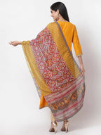 Myshka Yellow Printed Silk Blend 3/4 Sleeve V Neck Casual Kurta Dupatta Set | Grocsy