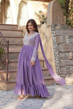 Joban Fashion Lavender Georgette Sequence Embroidery Work Kurta Set | Grocsy