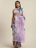 Ahalyaa Women's Lavender Colour Chiffon Digital Print Saree | Grocsy