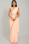 PR Fashion Peach Georgette Gpo Lace Saree | Grocsy