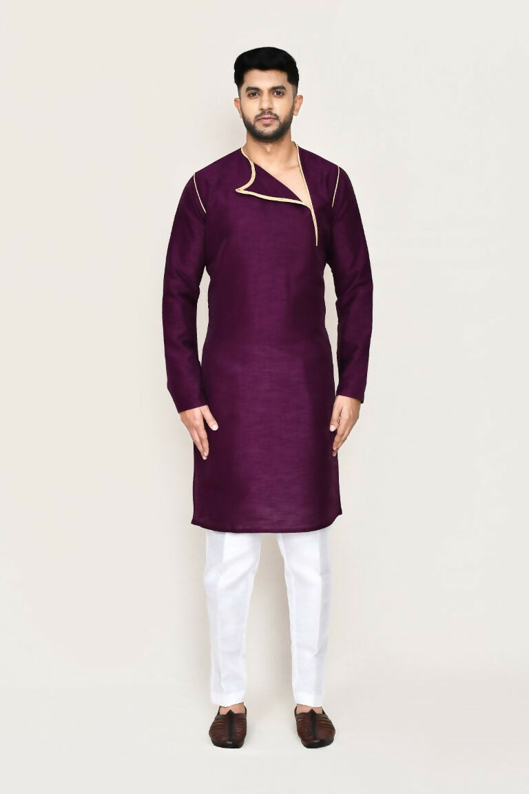 Joban Fashion Purple Colored Art Silk Fabric Kurta With Straight Fit Pant | Grocsy