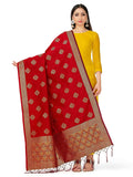 Mimosa Women's Banarasi Art Silk Floral Maroon Dupatta (Free Size) | Grocsy