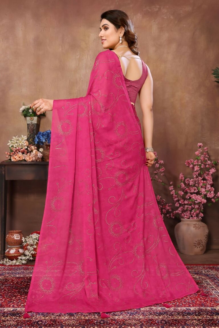 Aafreen Partywear Designer Pink Rangoli Silk Fancy Saree | Grocsy