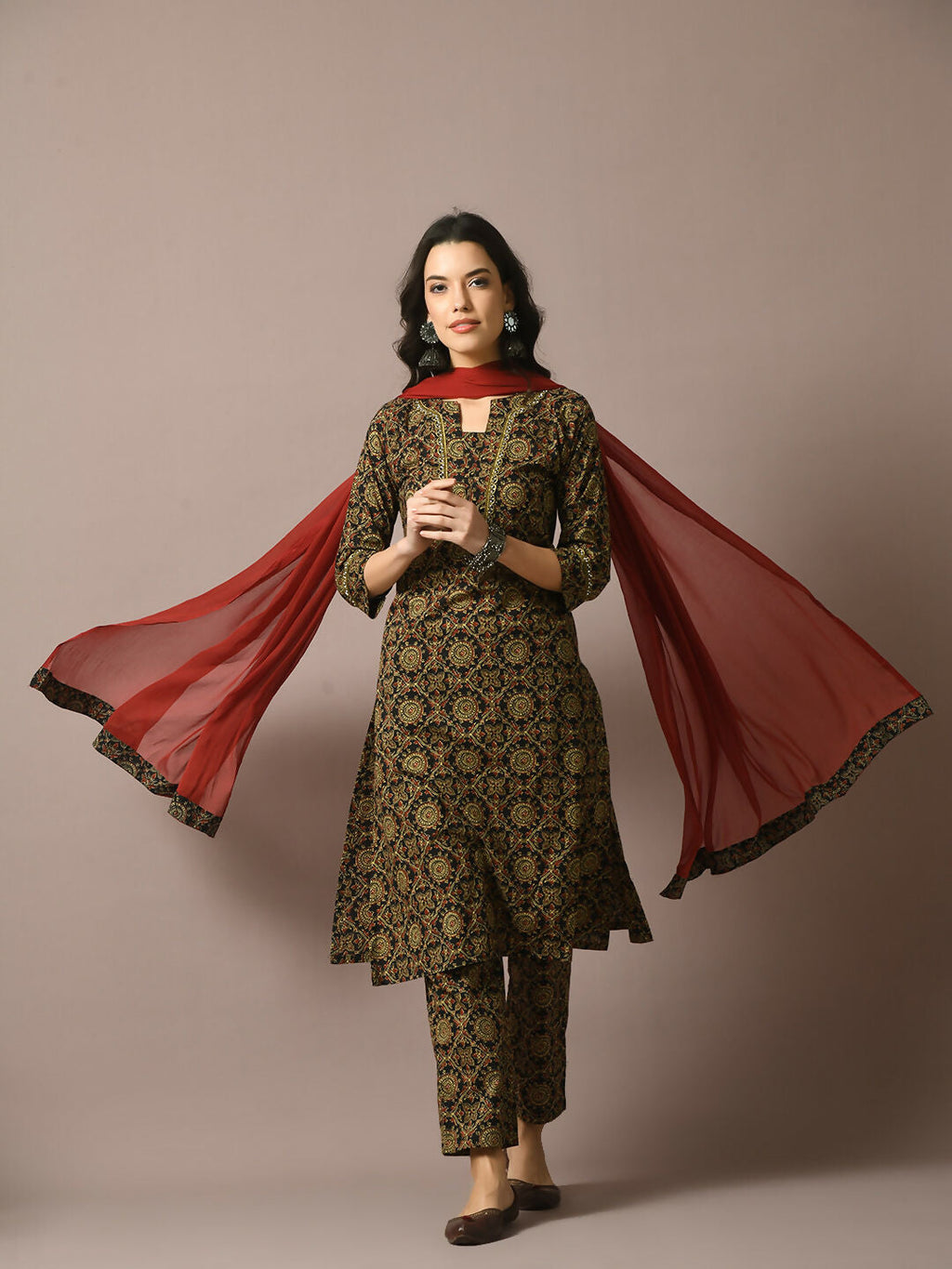 Myshka Women's Multi Printed Cotton Straight Party Kurta Set With Dupatta | Grocsy