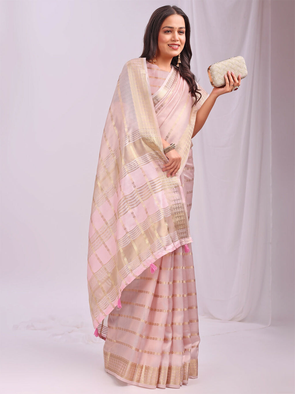 Shree Shyam Fashion Organza Peach Saree | Grocsy