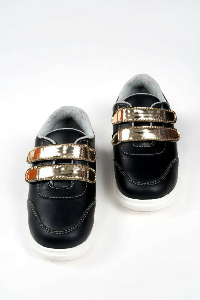Tiny Bugs For Boys & Girls Double Velcro Sneakers - Black | Grocsy
