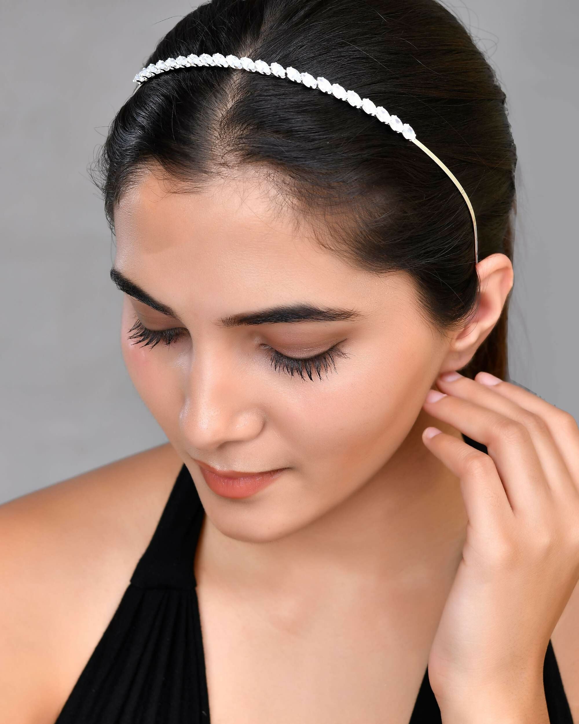 VOJ Silver Plated AD Studded Hairband | Grocsy