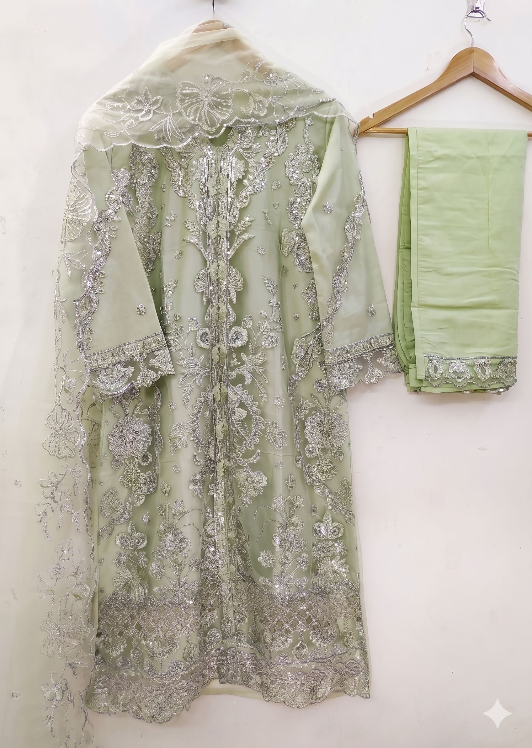 Teeya Creation Womens New Net With Heavy Embroiedery With Sequence Work Green Kurta Set | Grocsy