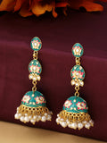 NVR Women Gold-Polished Blue Kundan Jhumkas Earrings | Grocsy