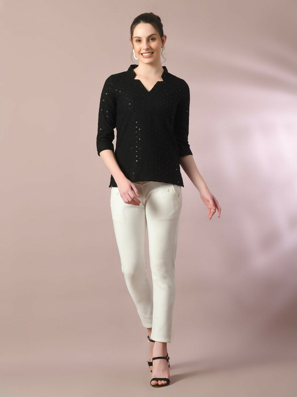Myshka Women's Black Embellished Cotton Regular Party Tunic | Grocsy