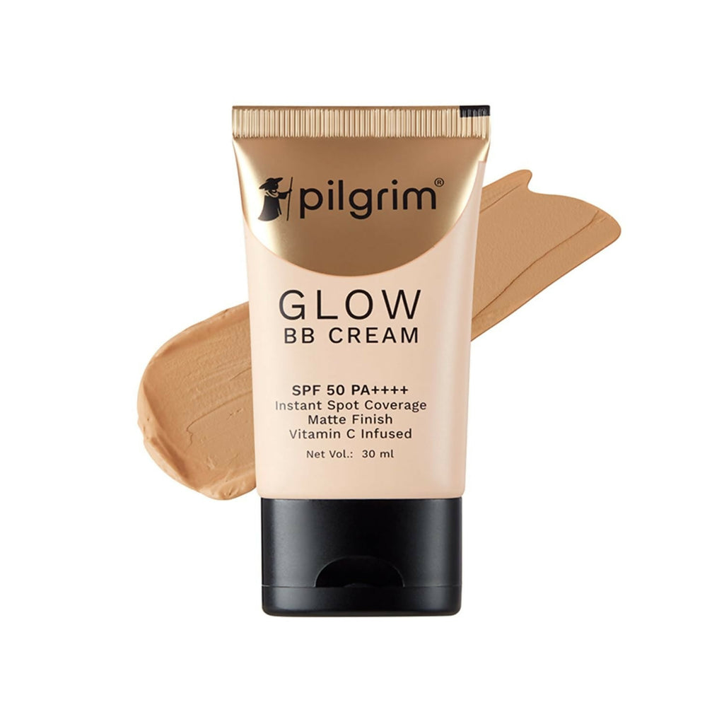 Pilgrim Glow BB Cream SPF 50 PA++++ Instant Spot Coverage Matte Finish Vitamin C Infused - Honey Glow | Grocsy