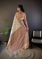 Joban Fashion White Meena Weaves Pashmina Sarees | Grocsy