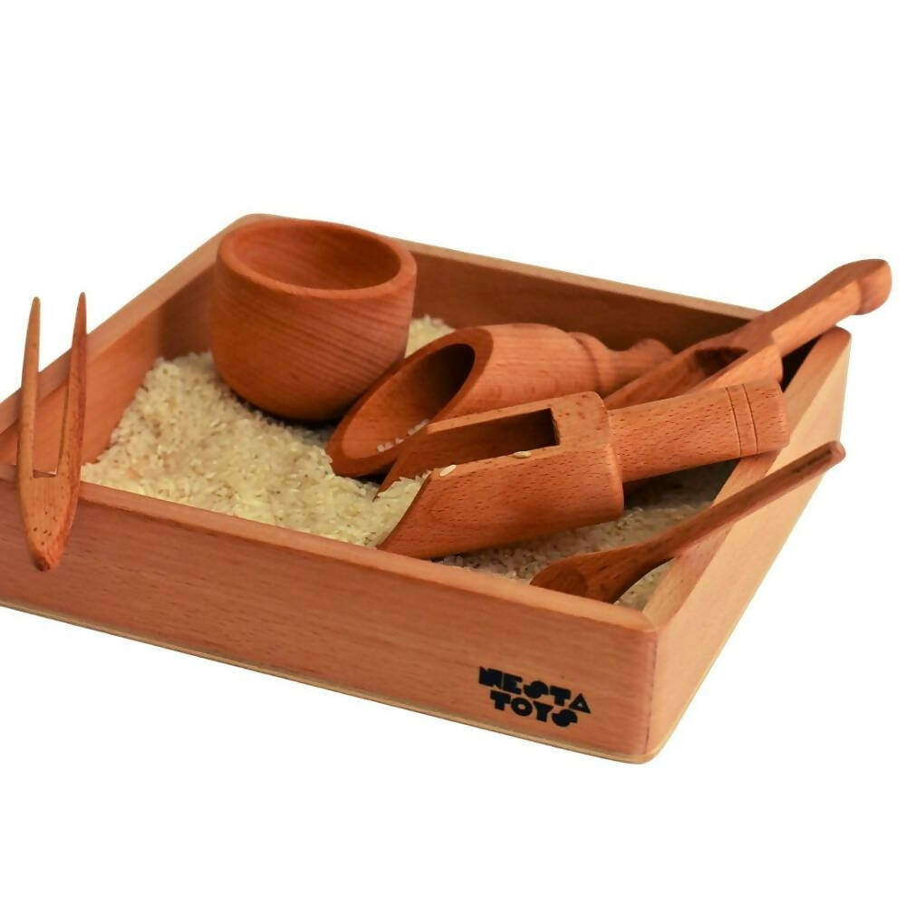Nesta Toys Sensory Wooden Toy Set with Montessori Tray - Beech Wood | Grocsy