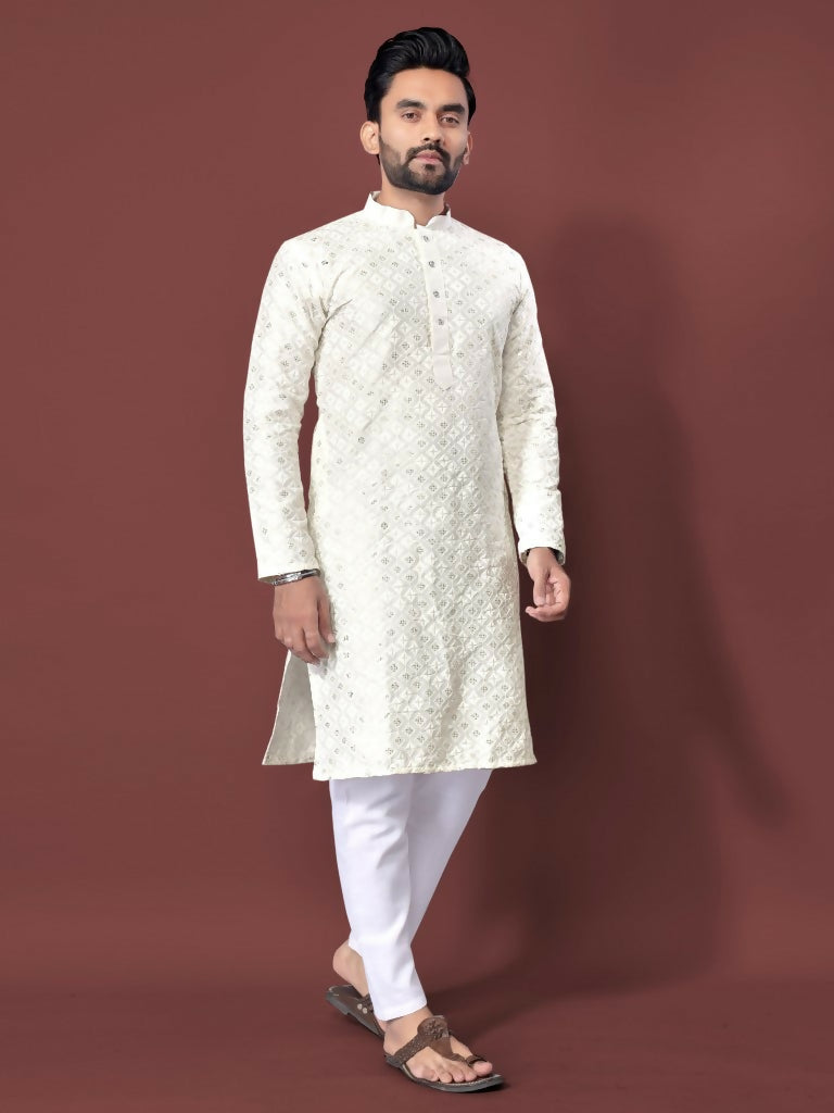 Off-white Traditional Mens Kurta Ethnic Wear for Wedding by Infinity Export | Grocsy