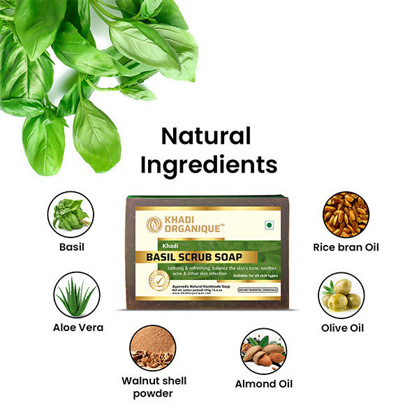 Khadi Organique Basil Scrub Soap | Grocsy