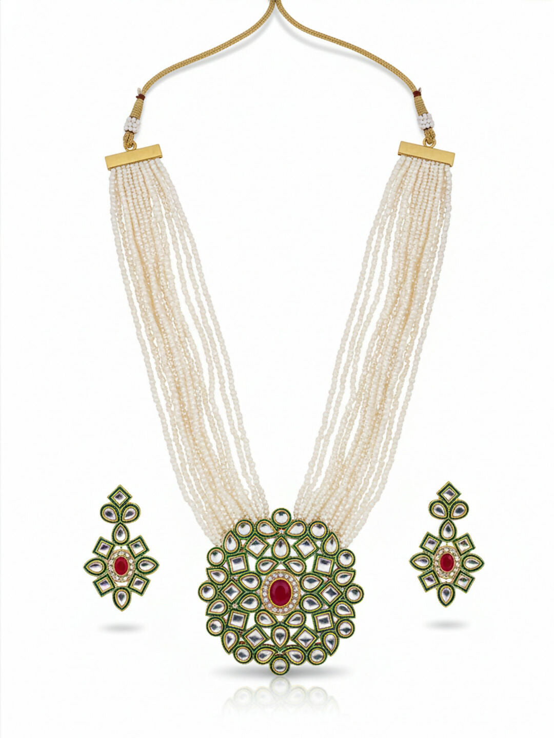 NVR Women Gold Plated White Kundan Jewellery Set | Grocsy