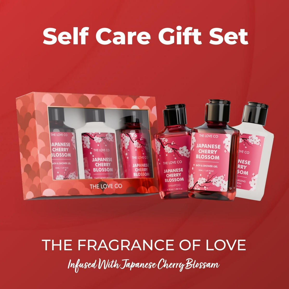 The Love Co. Japanese Cherry Blossom Bath And Body Care Gift Set Box Kit | Grocsy
