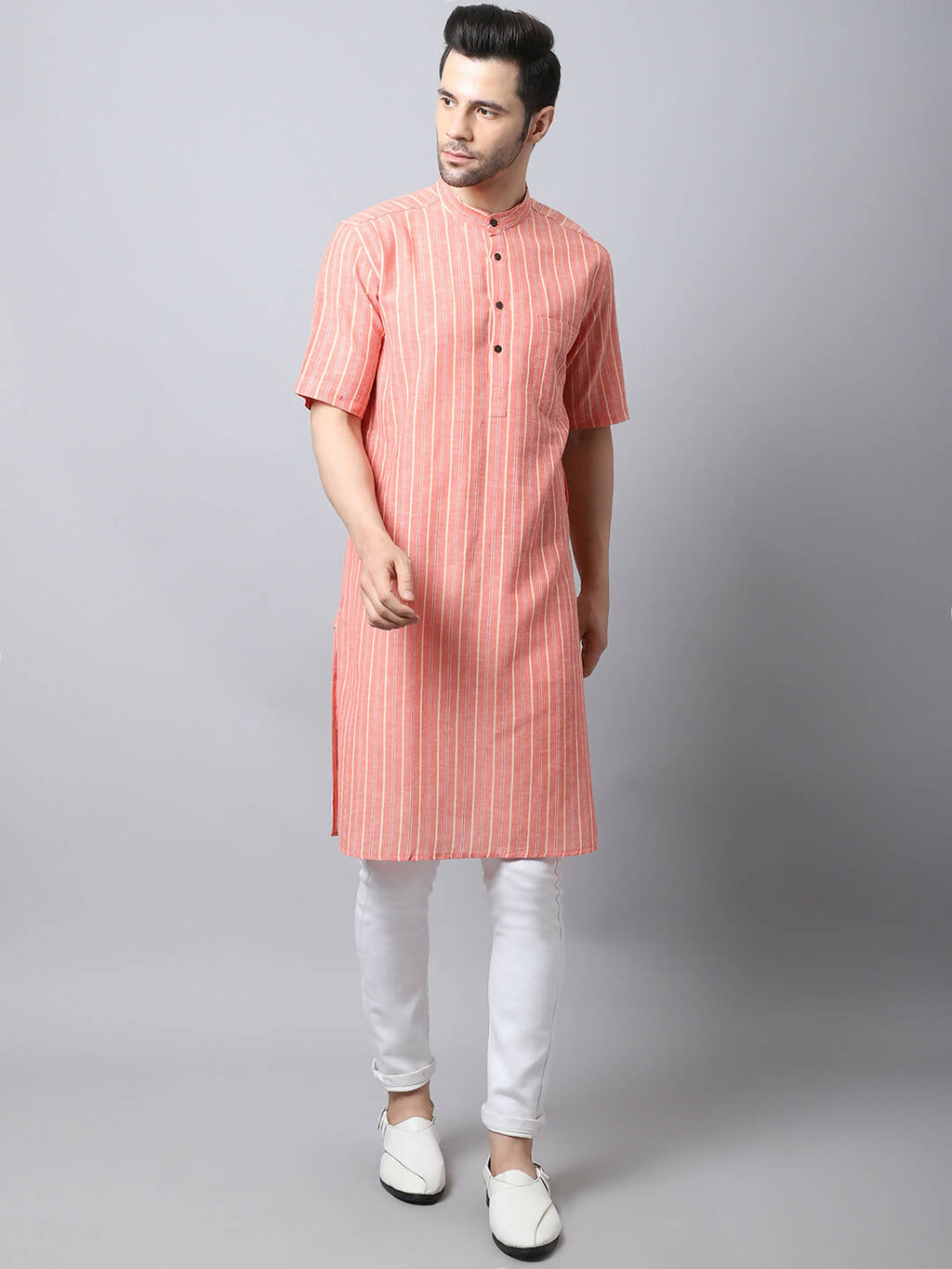 Even Apparels Beige Pure Cotton Men's Kurta With Band Collar (STR1171) | Grocsy
