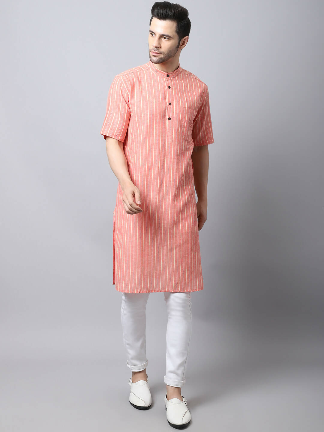 Even Apparels Beige Pure Cotton Men's Kurta With Band Collar (STR1171) | Grocsy