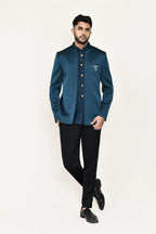 Joban Fashion Green Colored Imported Polyester Fabric Open Prince Coat, Jacket With Pant | Grocsy