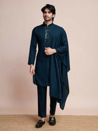 Vastranavya Traditional Festival Wear Viscose Thread & Sequence Embroidered Work Kurta Pant Set - Navy Blue | Grocsy