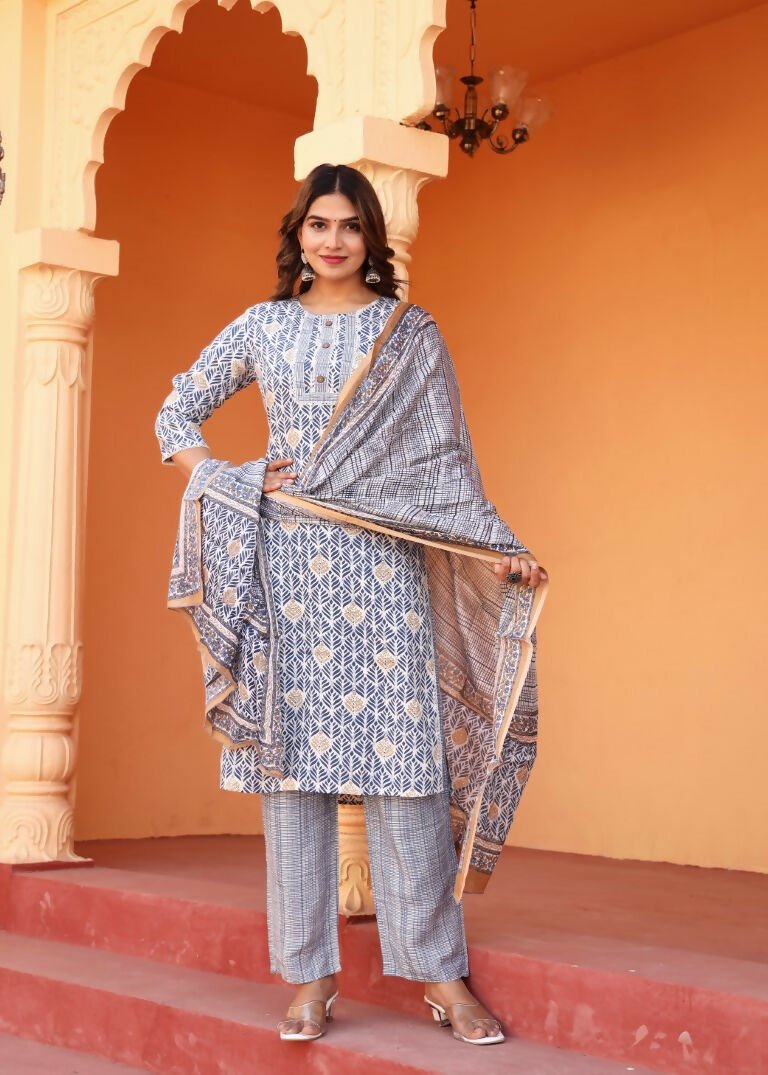 Alvano Alvano Women's 3Pcs Straight Kurti Set Printed Rayon | Grocsy
