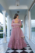 Eilara Glamorous Dusty Pink Butterfly Net With Tone To Tone Thread And Sequence Embroidered Work Lehenga Choli For Wedding | Grocsy