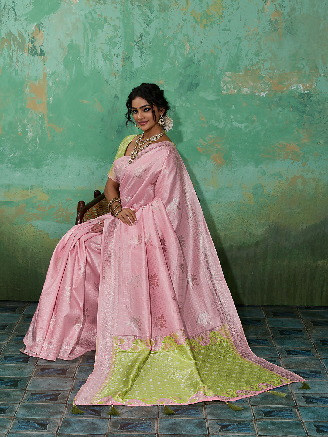 Shree Shyam Fashion Pink Linen Cotton Saree | Grocsy