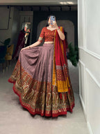 Vastranavya Kashmiri Print With Foil Print Lehenga with Unstitched Printed Blouse - Onion | Grocsy