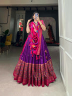 Vastranavya Stunning Look Tussar Silk Printed With Foil Work Indian Lehenga Choli - Purple | Grocsy