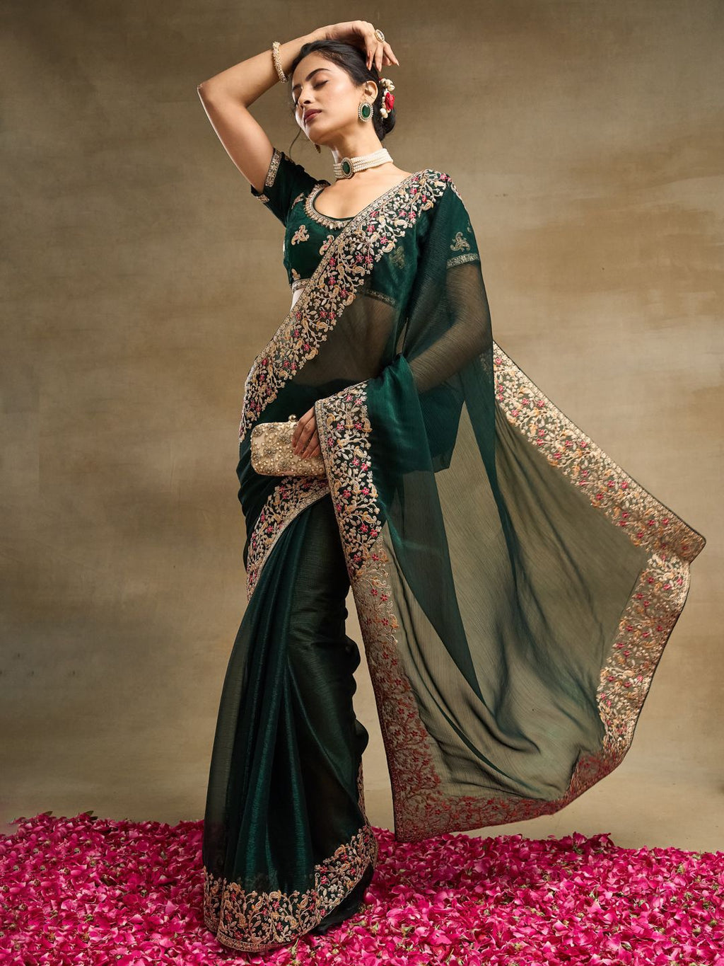 kasee Embroidered Solid Silk Blend Saree | Grocsy