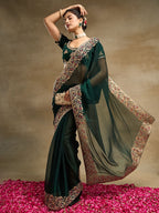 kasee Embroidered Solid Silk Blend Saree | Grocsy