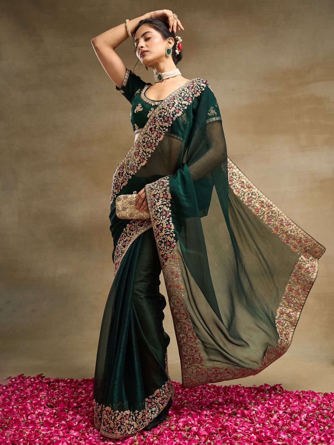 kasee Embroidered Solid Silk Blend Saree | Grocsy