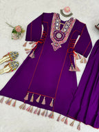 The52 Women's Gorgeous Rayon Fabric Thread Work Straight Kurta Palazzo Set | Grocsy