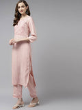 Yufta Women Pink Ethnic Motifs Yoke Design Thread Work Kurta with Palazzo | Grocsy
