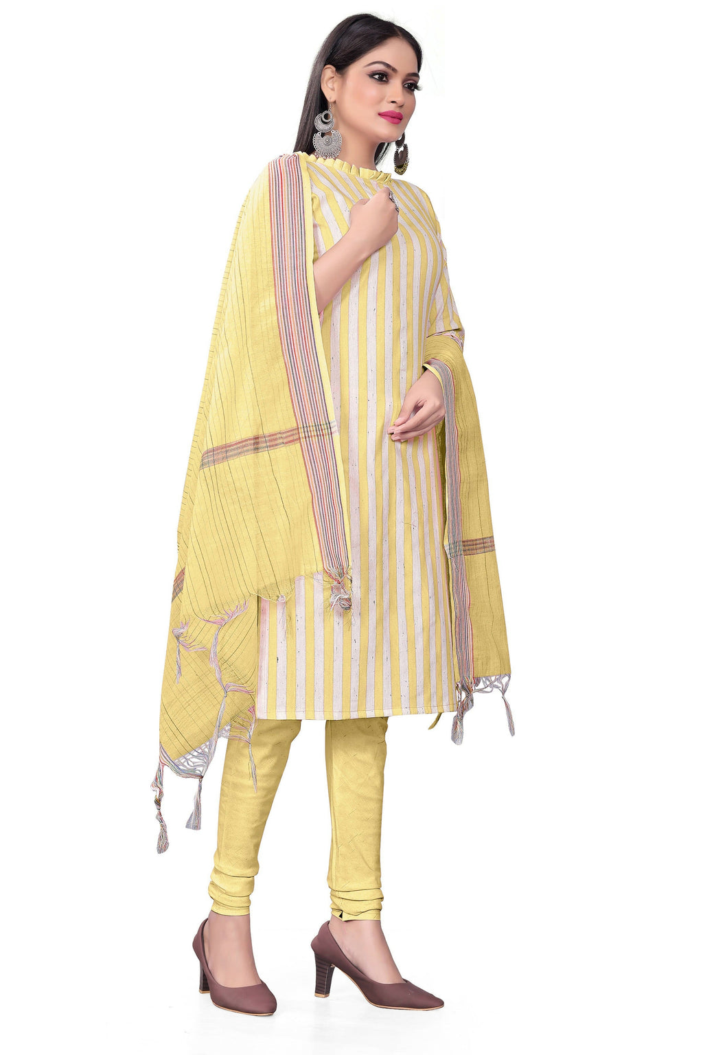 Yellow Cotton Jacquard Woven Unstitched Dress Material - Amara | Grocsy