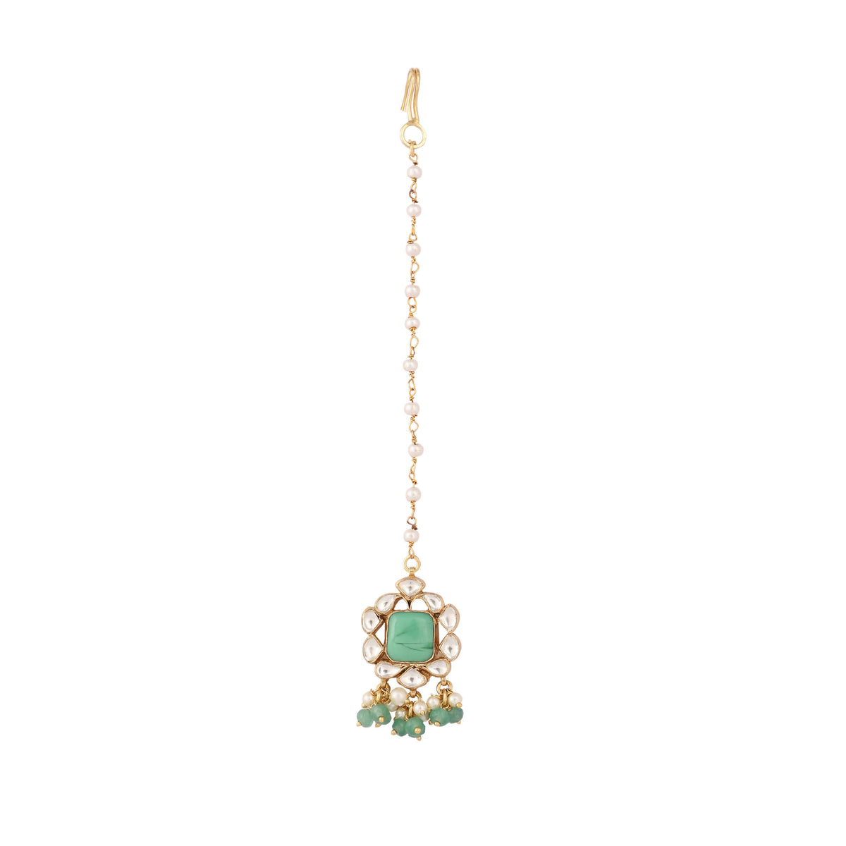 Nuyug 22K Gold-Plated Kundan & Green Stone Embellished Maang Tikka Head Jewellery | Grocsy