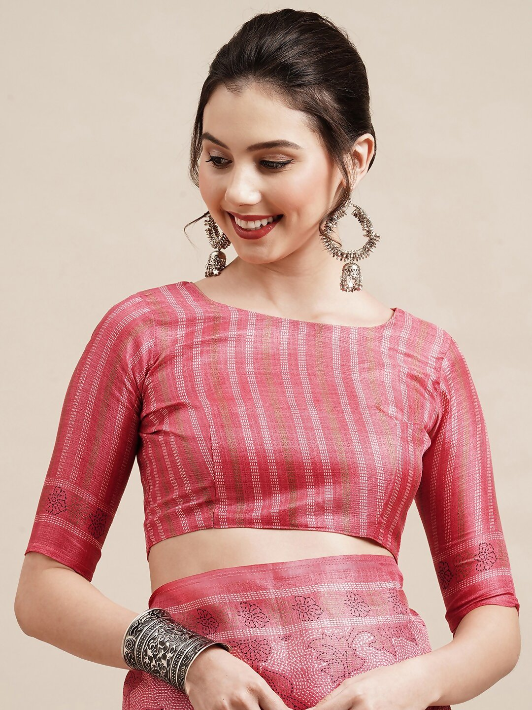 Saree Mall Peach-Coloured & White Floral Art Silk Sarees | Grocsy