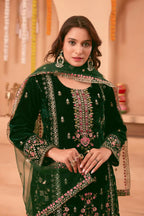 Joban Fashion Green Kurta Set Velvet Embroidery Sequence Work | Grocsy