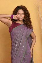 Very Much Indian Designer Mul Cotton Handloom Saree with Sequins - Dual Tone Lavender | Grocsy