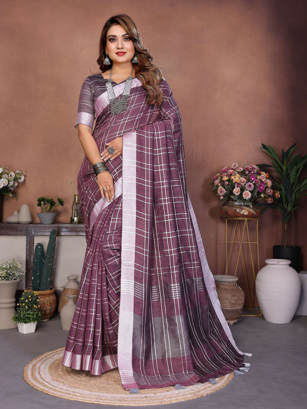 Aastha Fashion Lavender Linen Weaving Saree | Grocsy