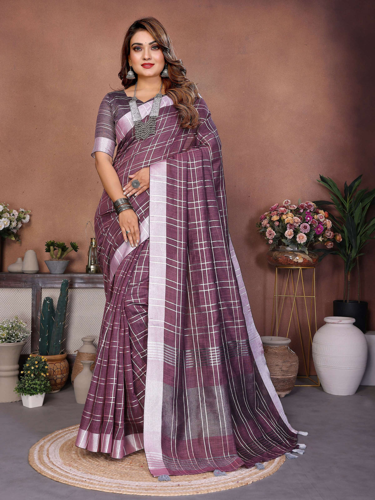 Aastha Fashion Lavender Linen Weaving Saree | Grocsy