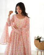 Joban Fashion Peach Kurta Set Organza Sequin Embroidery Work | Grocsy