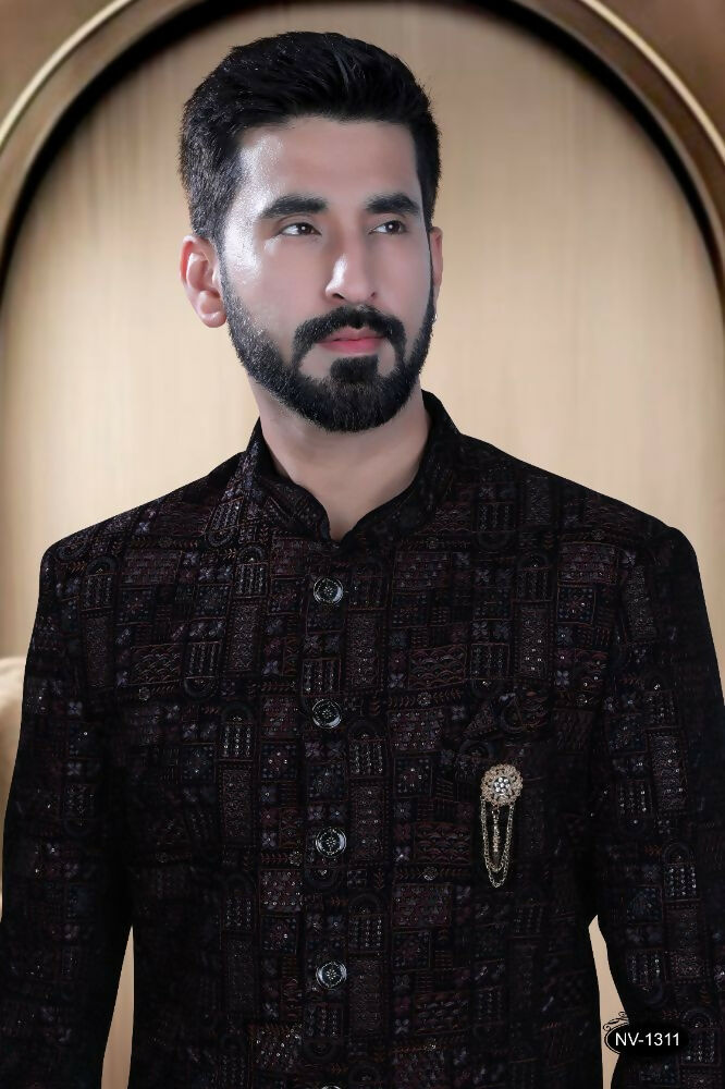 Joban Fashion Men's Blue Base (Multi-Colour) Velvet Kurta with Pyjama | Grocsy
