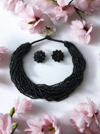 Inhanns Vibrant Handmade 20 Layers Beaded Necklace With Matching Earrings - Black | Grocsy