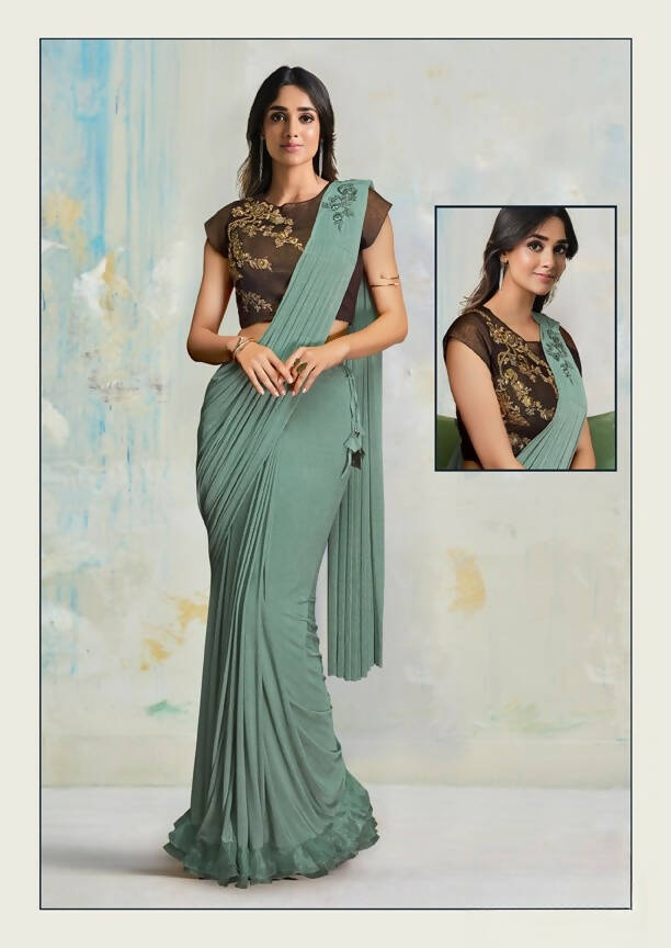 Lycra Saree With Stitched Blouse - Mohmanthan Royal | Grocsy
