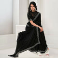 Black Crepe Satin Silk Sequence & Handwork Saree With Unstitched Blouse - Norita Saanjh | Grocsy