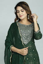 Alvano Women's Attractive And Stylish Rayon A Line Kurta With Pant And Dupatta | Grocsy