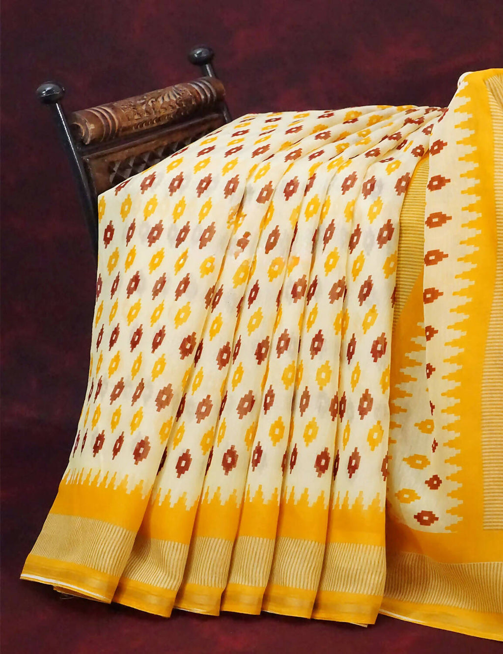 Combo of White and Yellow Patan Patola Semi Chanderi Saree By Gayathri Reddy Designer Studio | Grocsy