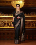 DEIANA'S Beautiful Designer Golden zari Soft Lichi Silk Saree - Black | Grocsy